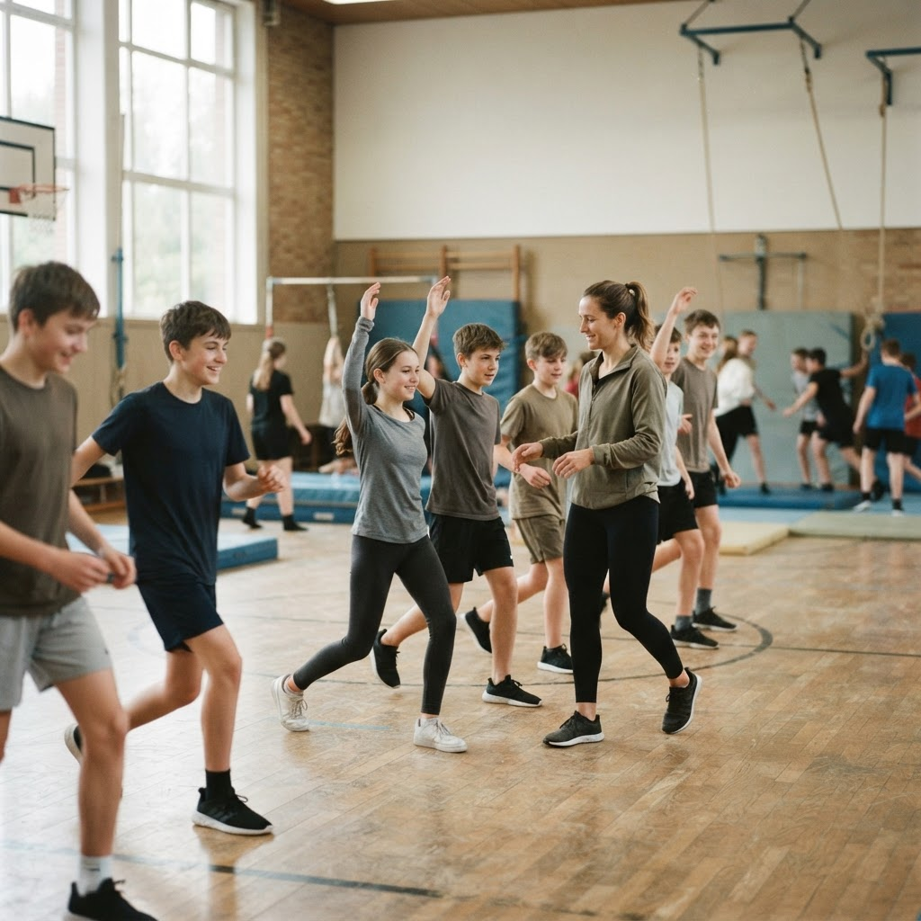 Kinder und Jugendliche bei gesundheitsorientierter Bewegung in einer Schule